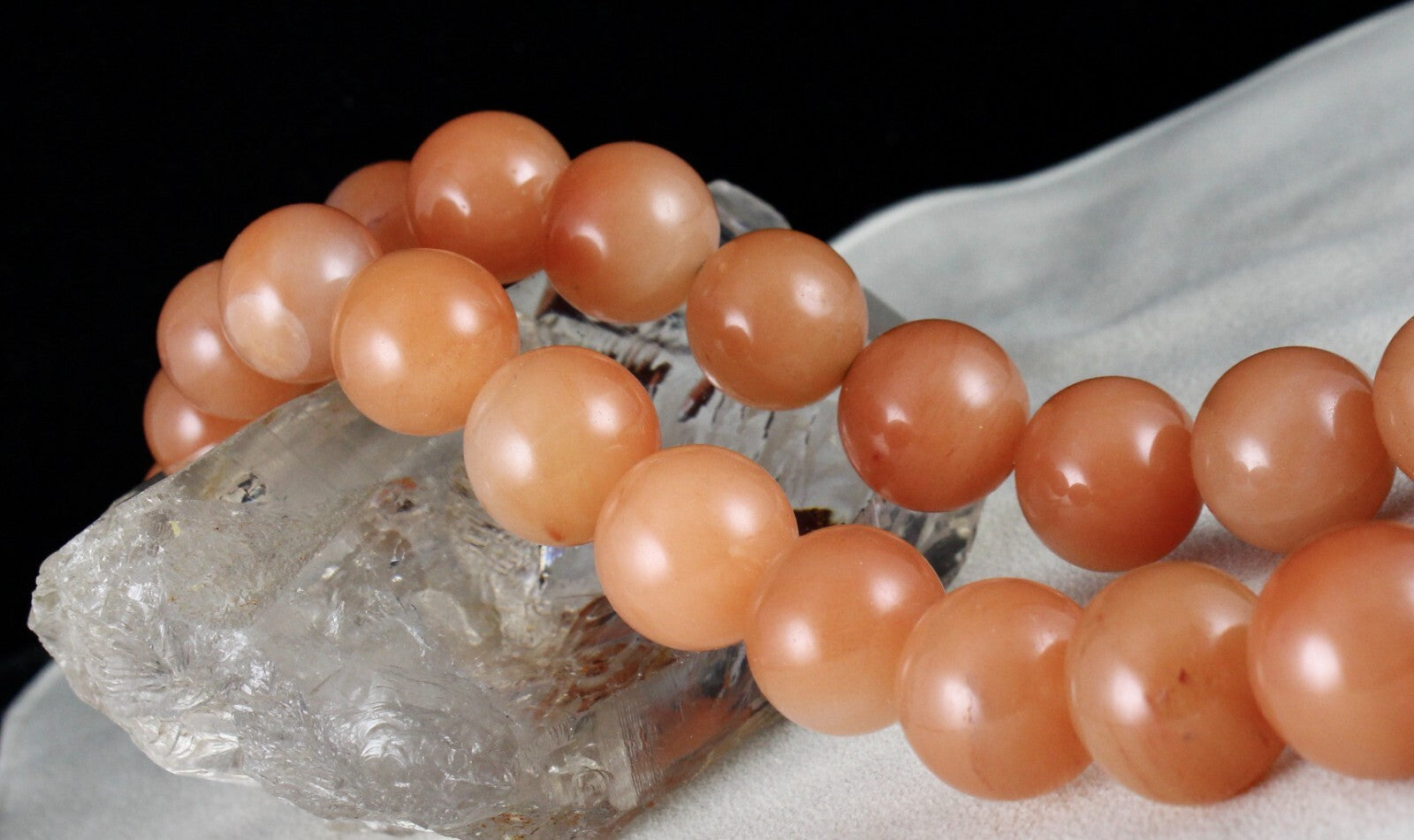 Natural Orange Quartz Necklace 1553 Ct Round Beads Sterling Silver Clasp