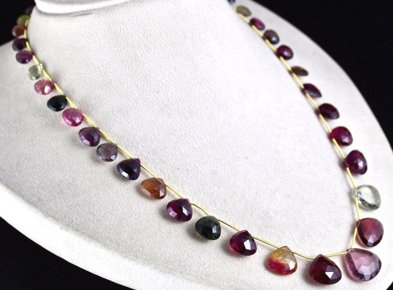 MULTI WATER MELON TOURMALINE HEART TEAR DROPS 189 CTS GEMSTONE BEADS NECKLACE