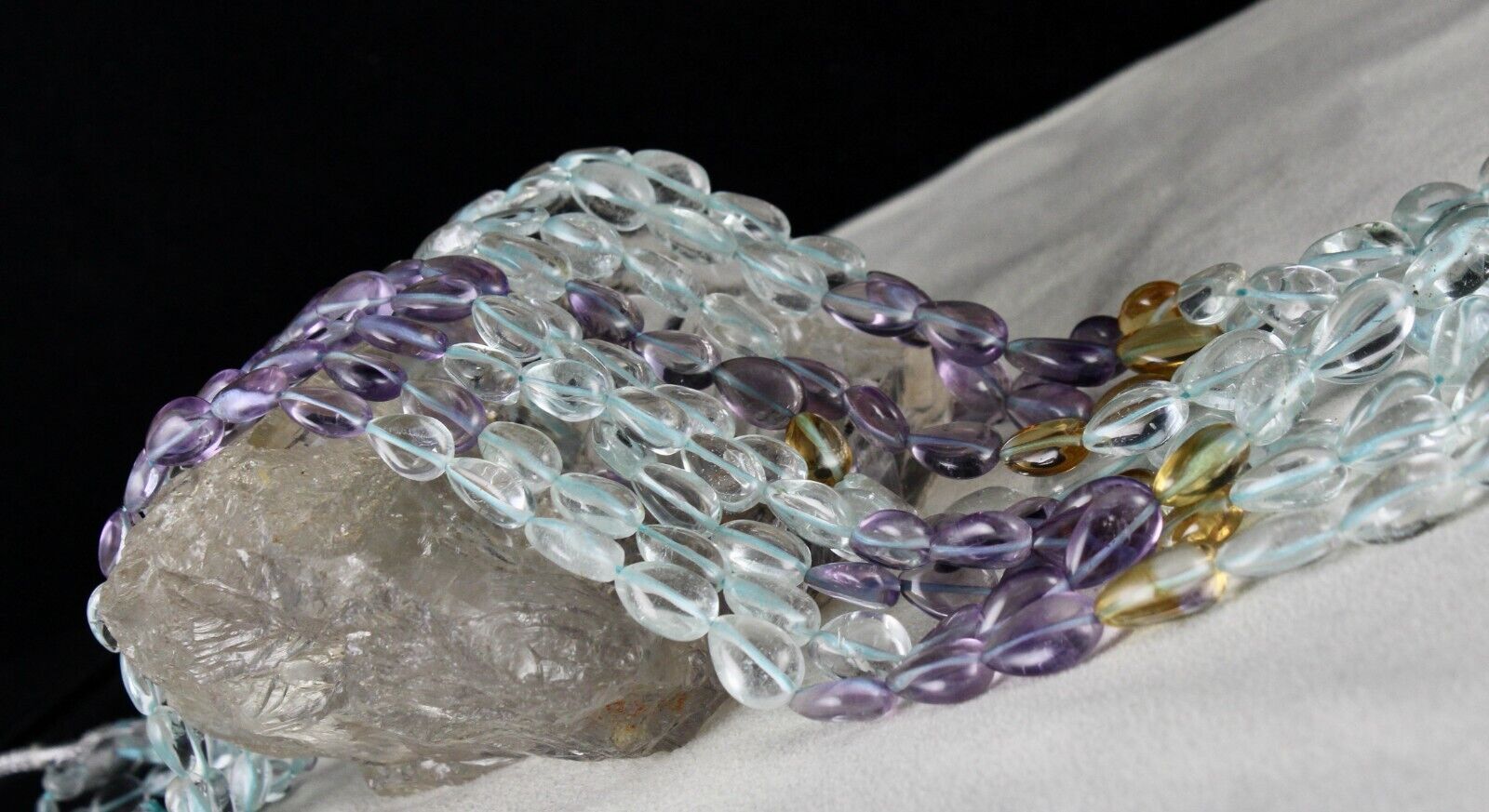 NATURAL BLUE TOPAZ AMETHYST CITRINE DROPS 5 L 835 CT STONE BEADED FINE NECKLACE