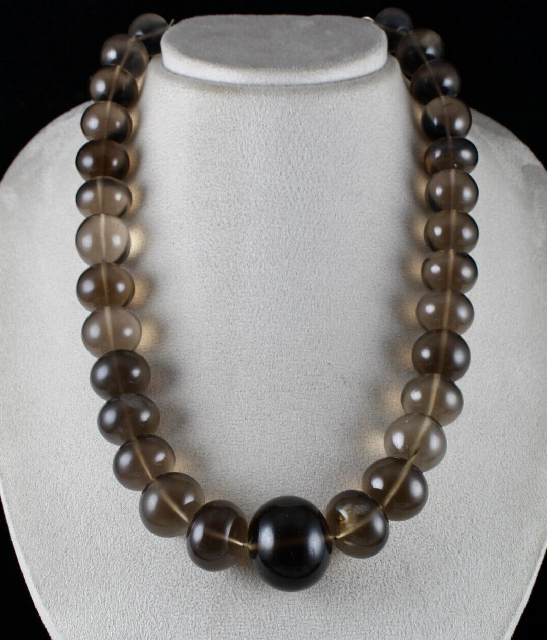 Natural Smoky Quartz 1633 Ct Round Beads Sterling Silver Gemstone Necklace