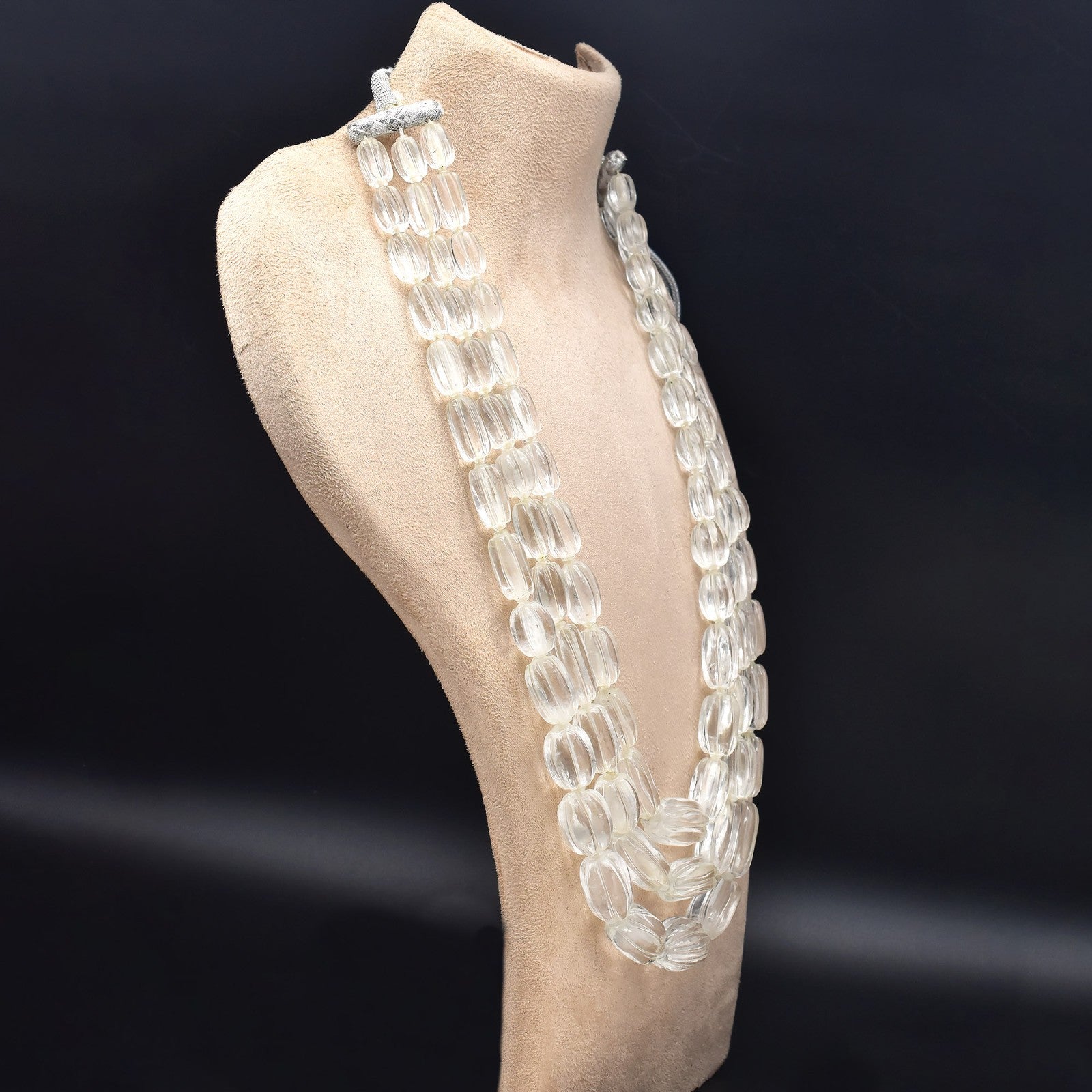 Certified Natural Rock Crystal Quartz 1158 Ct Carved Melon Beads Necklace 3l