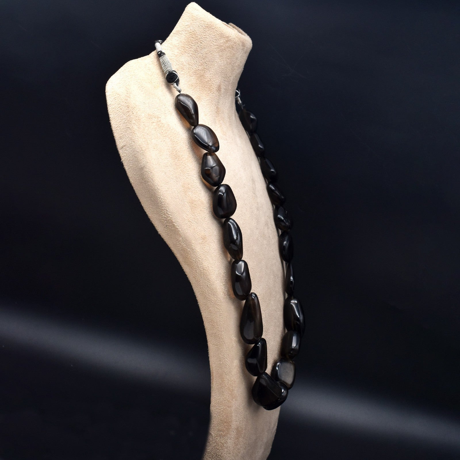 Certified Natural Smoky Quartz Necklace 758 Ct Black Gemstone Tumble Beads