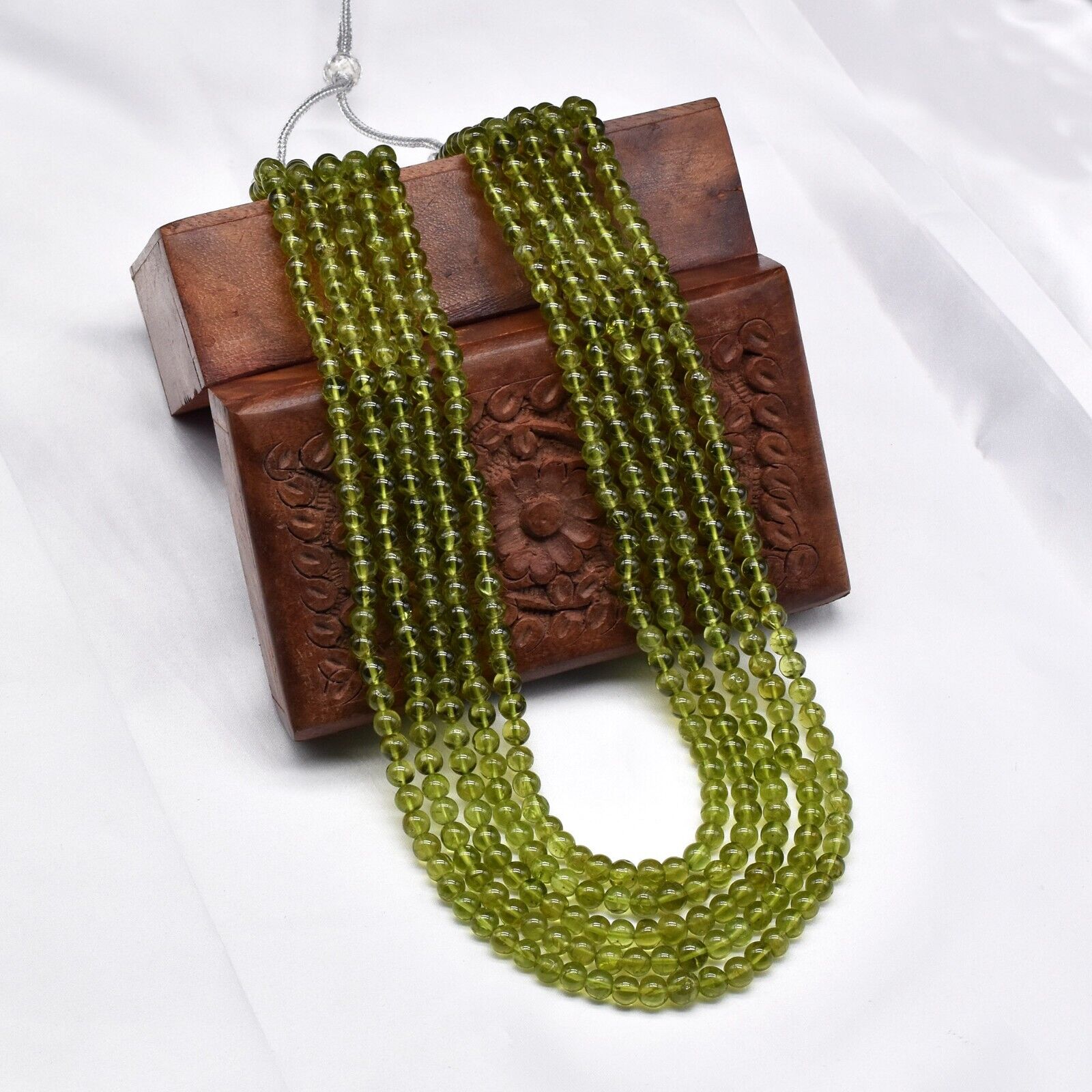 Natural Peridot Beads Round 5 L 800 Ct Green Gemstone Beaded Cocktail Necklace