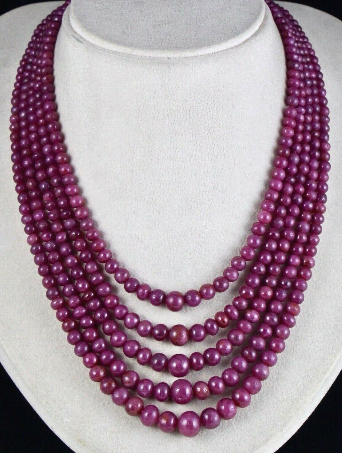 Certified Natural Ruby Beaded Round 5 L 873 Ct Red Gemstone Vintage Necklace