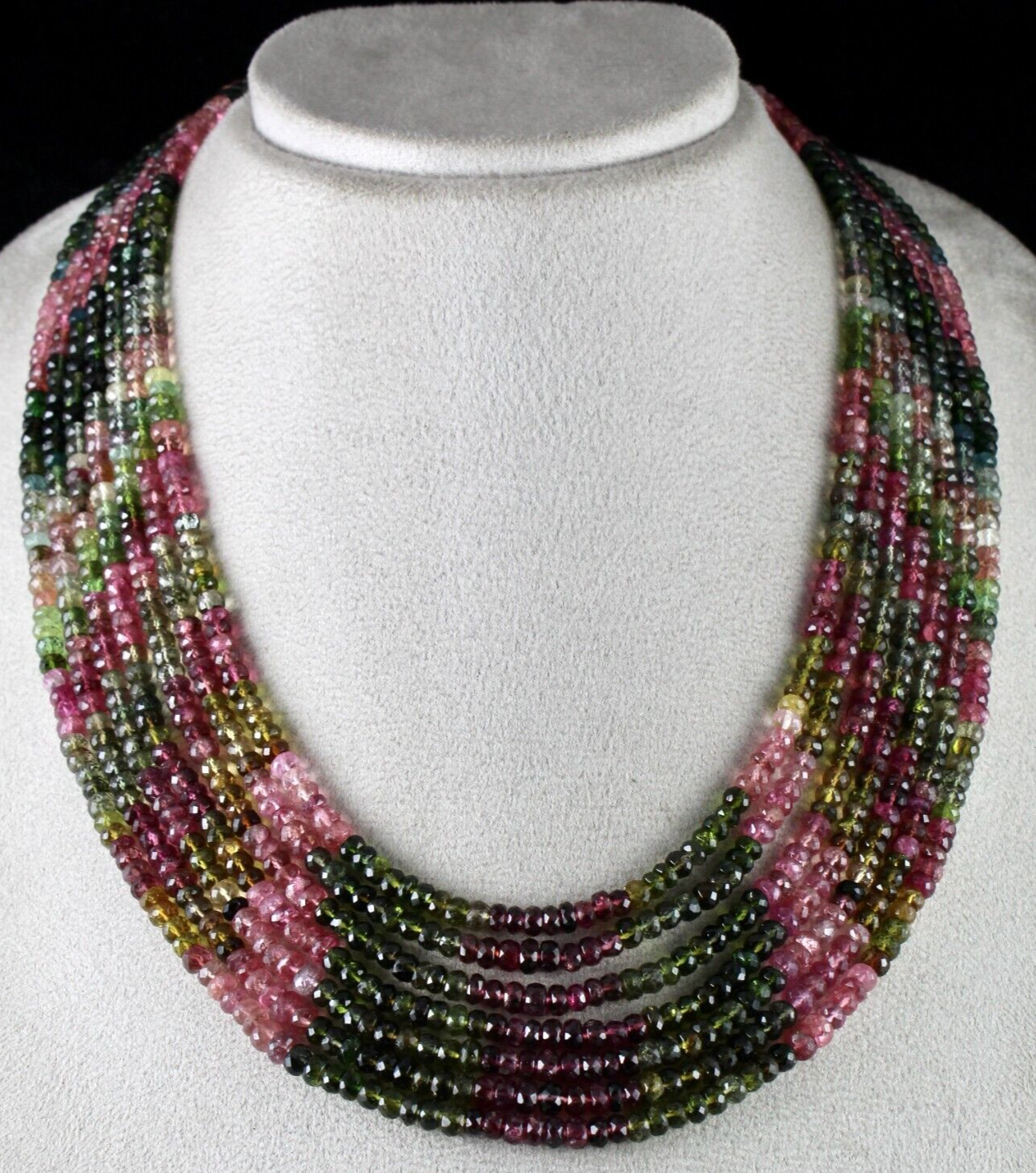 Natural Multi Tourmaline Beads Faceted Round 7L 670 Ct Gemstone Fashion Necklace