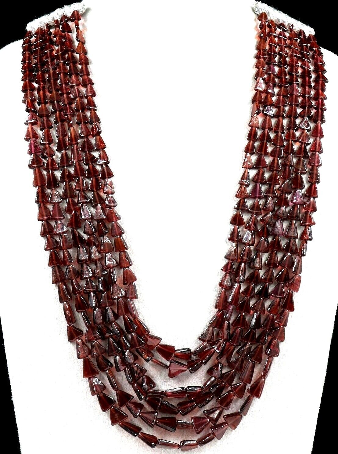 NATURAL GARNET BEADS FANCY 6 LINE 600 CARATS GEMSTONE LADIES BEADS NECKLACE
