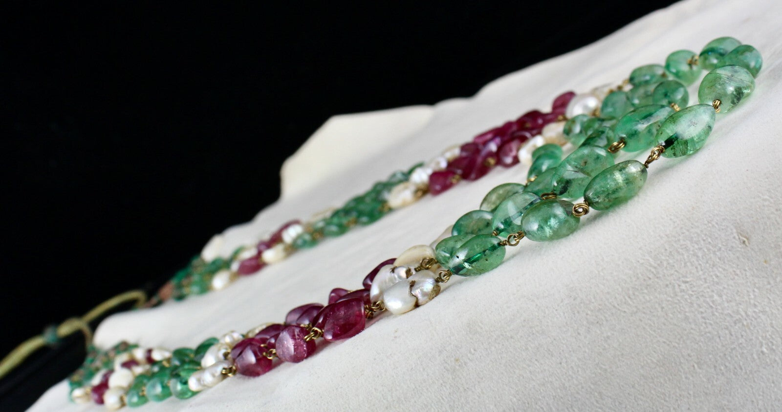 Certified Natural Colombian Emerald 10ct Tourmaline Pearl Gold Necklace