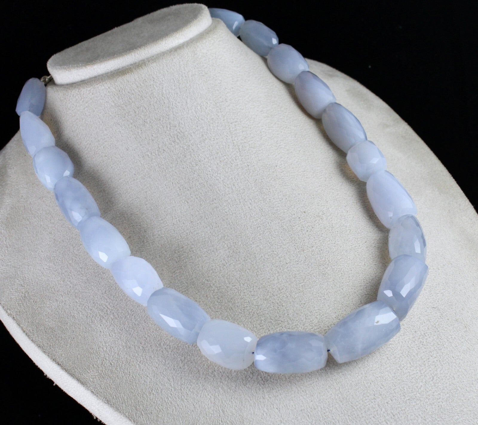 Certified Natural Blue Chalcedony 1065 Ct Faceted Beads Sterling Silver Necklace