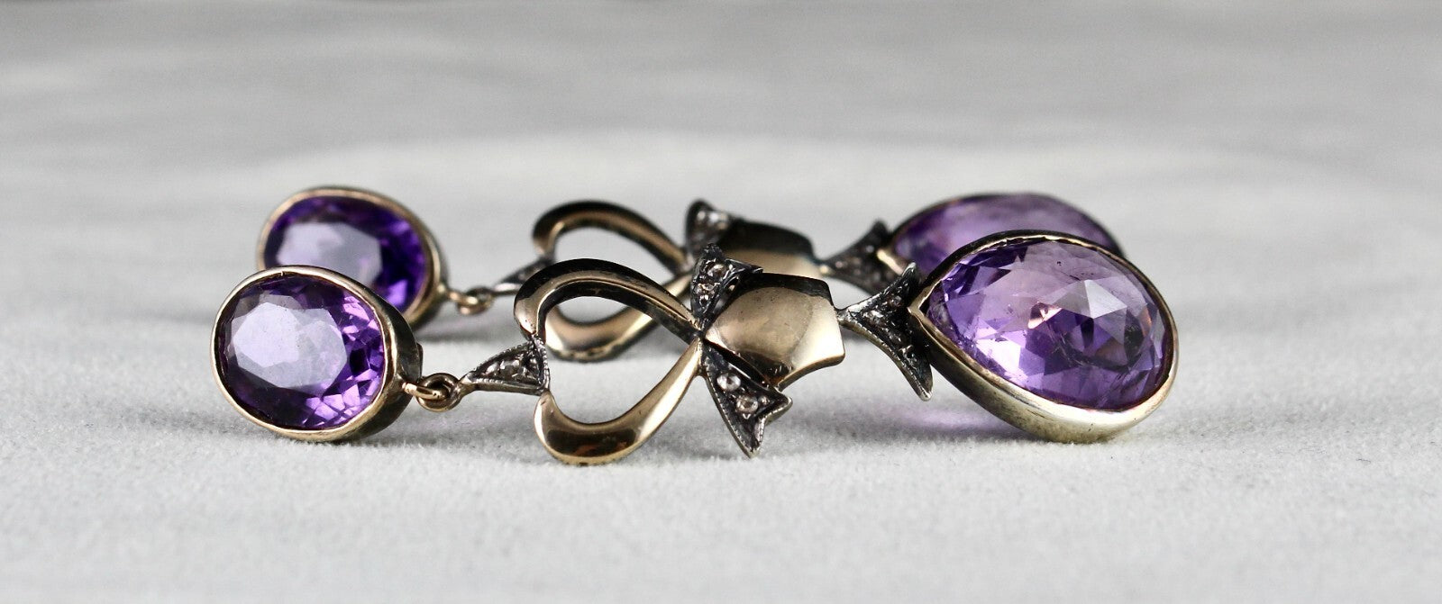 Certified Amethyst 10+ Ct Natural Diamond Cut Sterling Silver Victorian Earrings