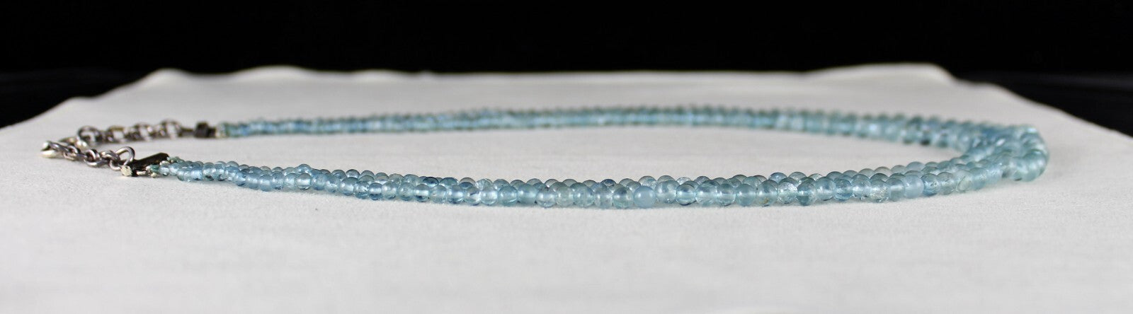 Natural Aquamarine Beads Round 225ct 3 Line Gemstone Beaded Necklace