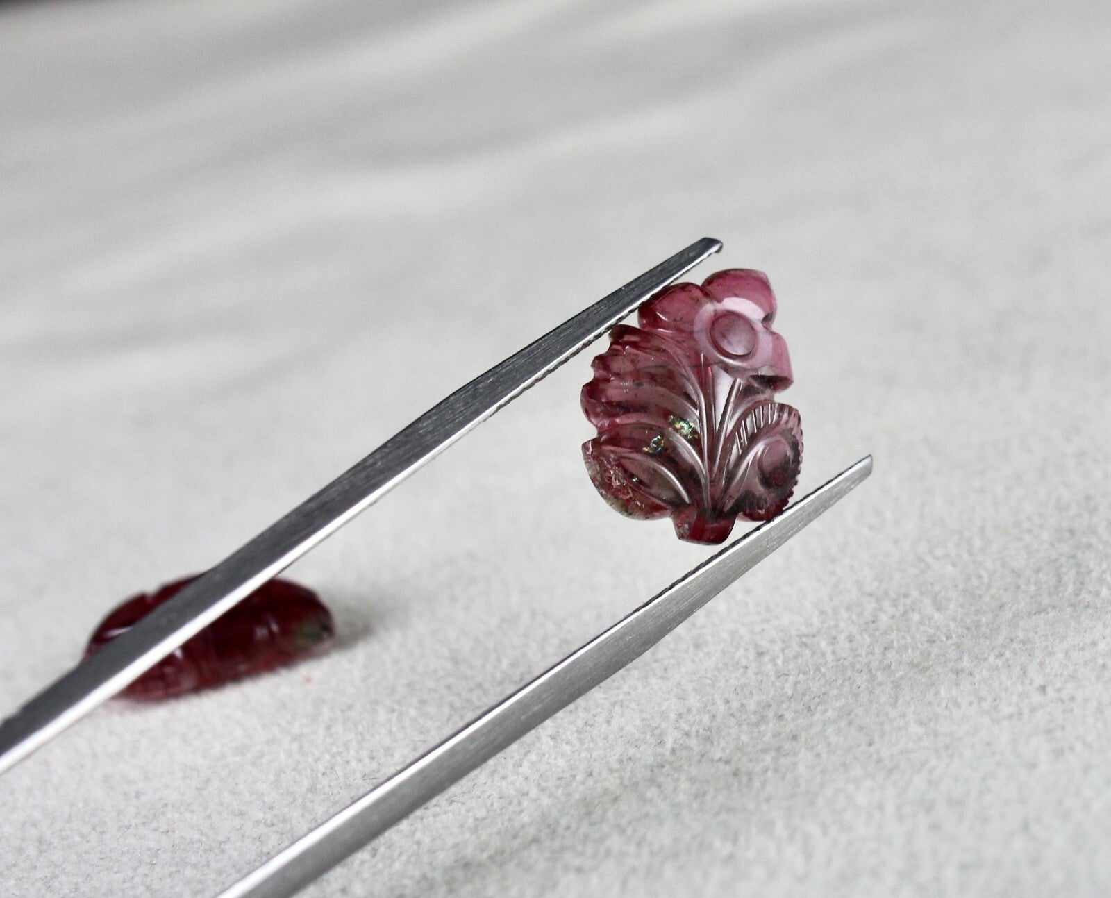 Natural Multi Pink Tourmaline 14.28ct Carved Gemstone Earring Pendant