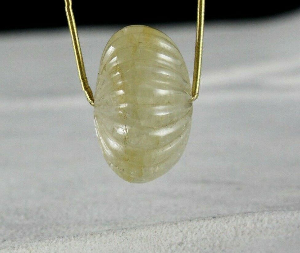 NATURAL YELLOW SAPPHIRE BEAD CARVED MELON 1 PCS 68.25 CARATS GEMSTONE DESIGNING