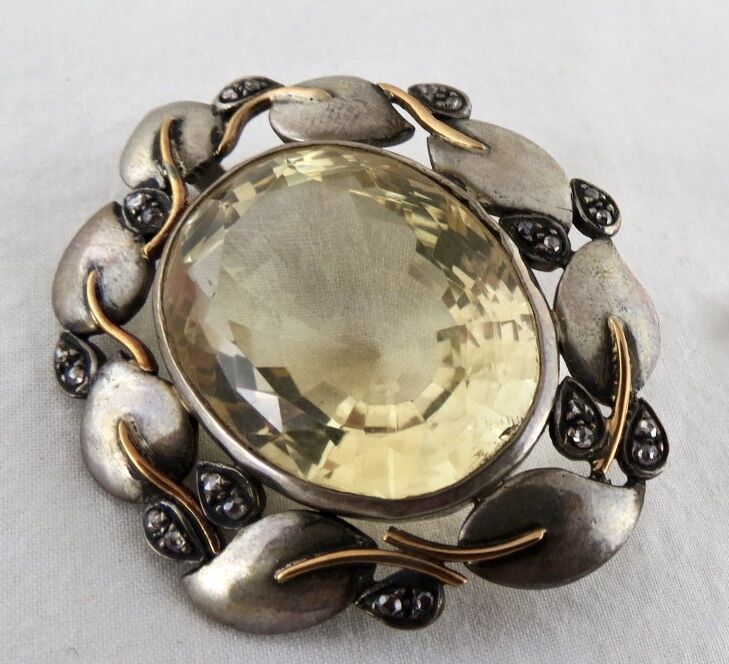 FINEST NATURAL YELLOW CITRINE DIAMOND VICTORIAN PENDANT IN 925 SILVER 18K GOLD