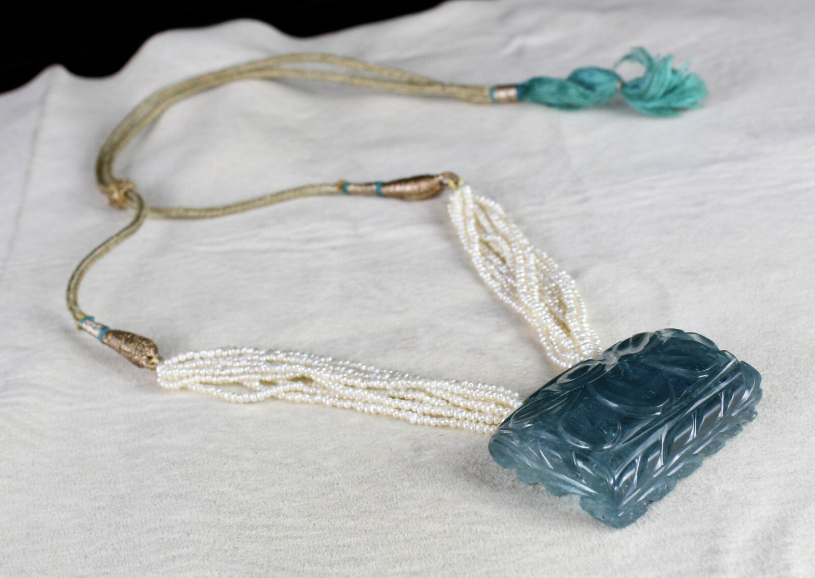 Certified Natural Blue Aquamarine 176.20 Ct Pearl Antique Necklace For Women