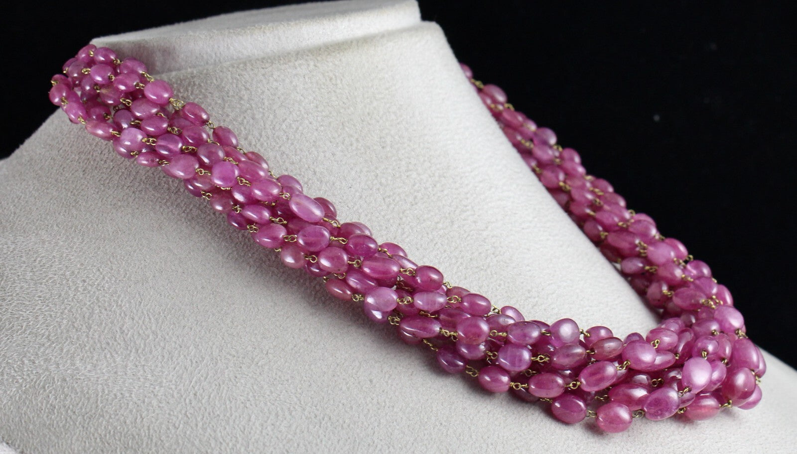 Certified Vintage Ruby Pink Beads Cabochon 9 L 780 Ct 18k Gold Necklace