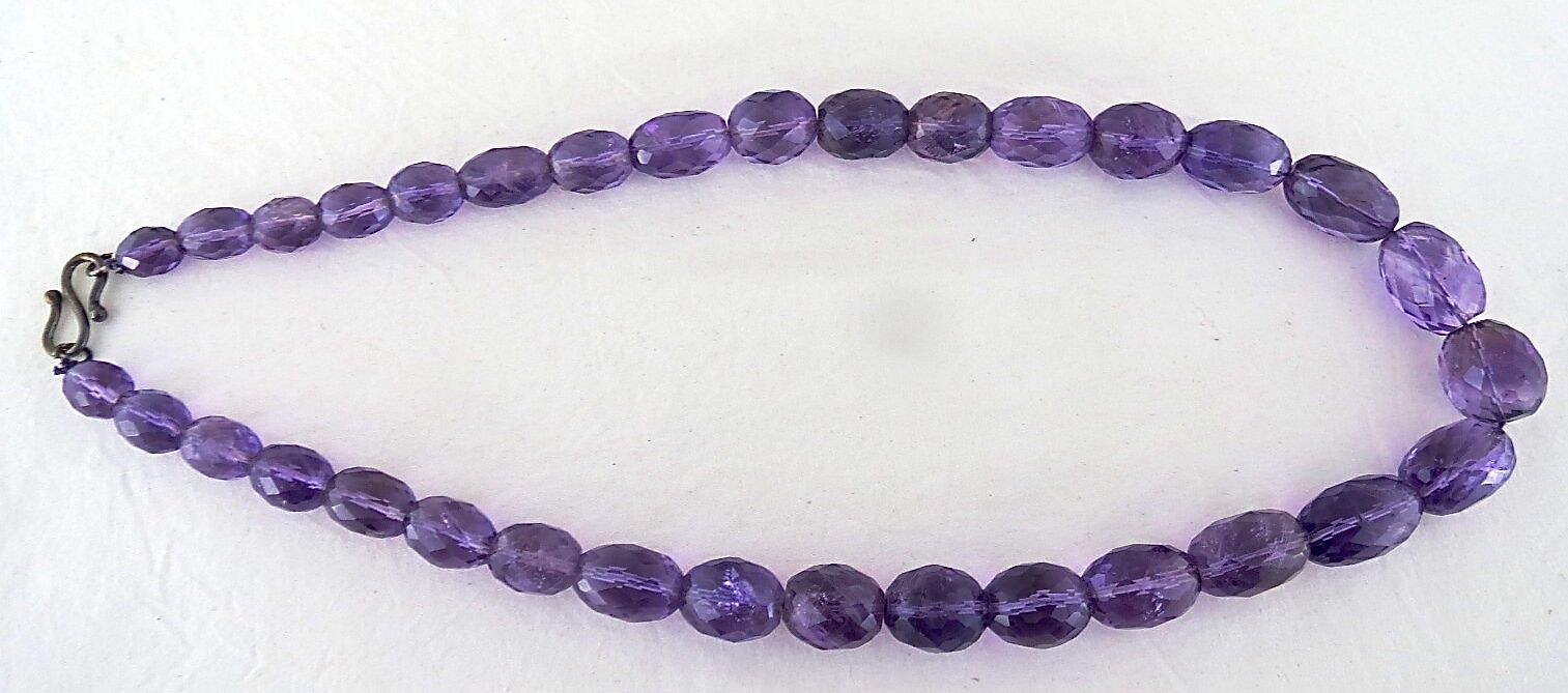 Natural Amethyst Beads Faceted Oval 812 Ct Big Purple Gemstone Silver Necklace