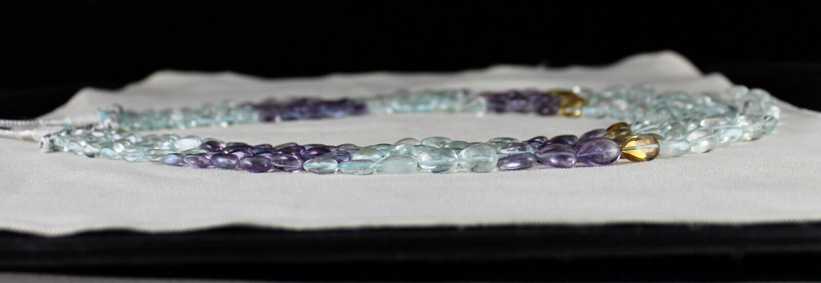 NATURAL BLUE TOPAZ AMETHYST CITRINE DROPS 5 L 835 CT STONE BEADED FINE NECKLACE