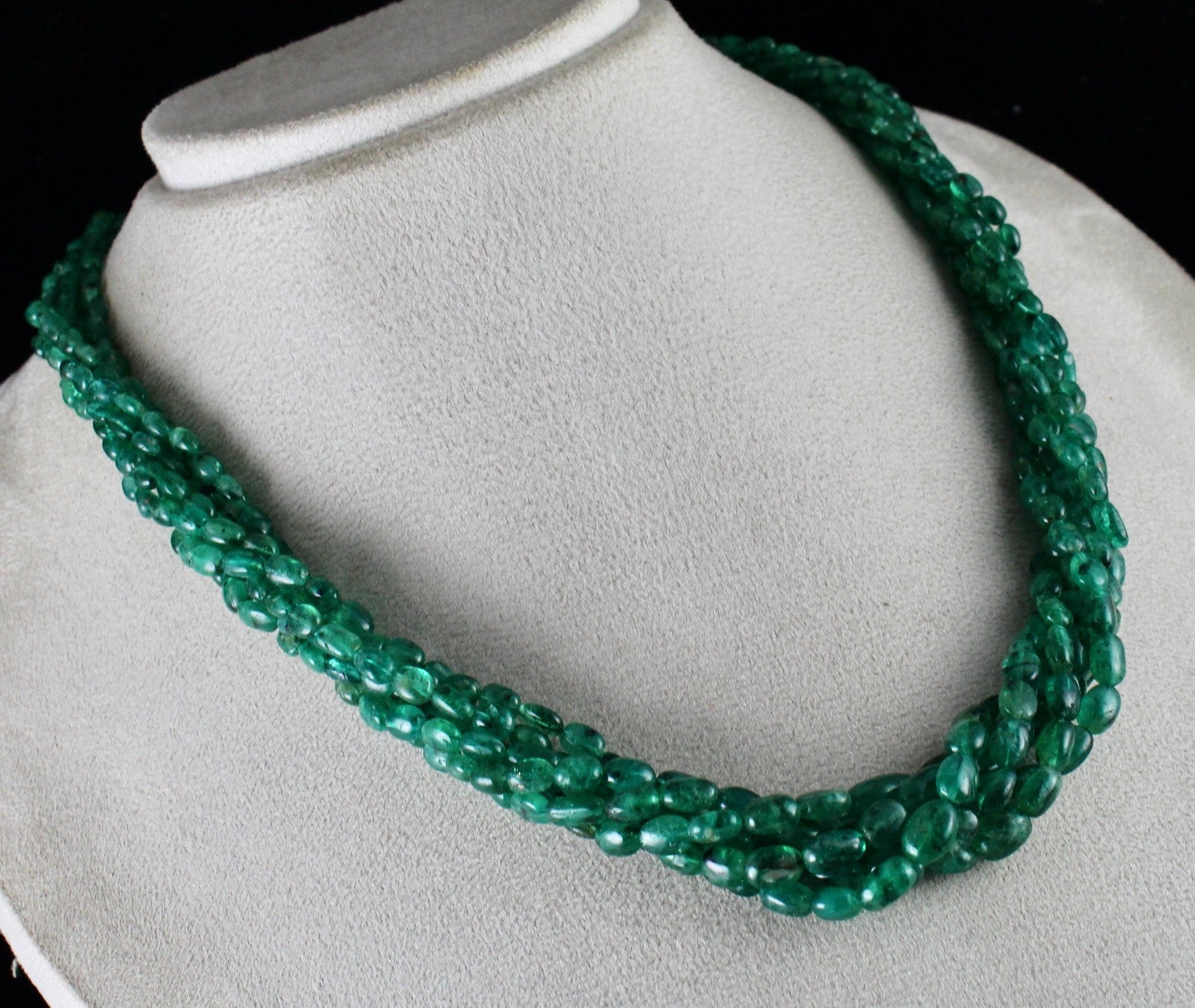 Natural Emerald Bead Necklace 6 L 413 Ct Certified Green Gemstone Silver Clasp
