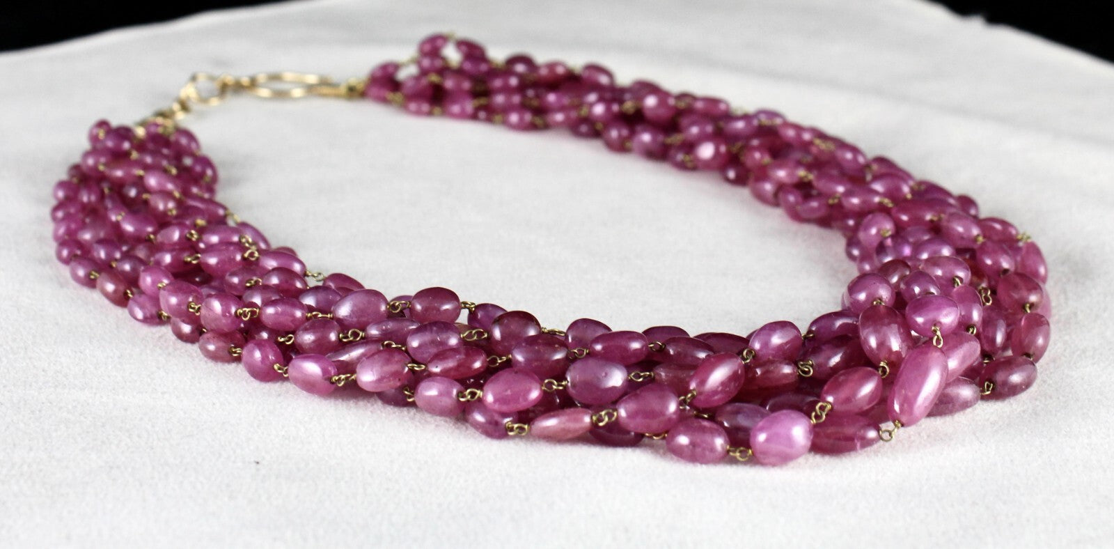 Certified Vintage Ruby Pink Beads Cabochon 9 L 780 Ct 18k Gold Necklace