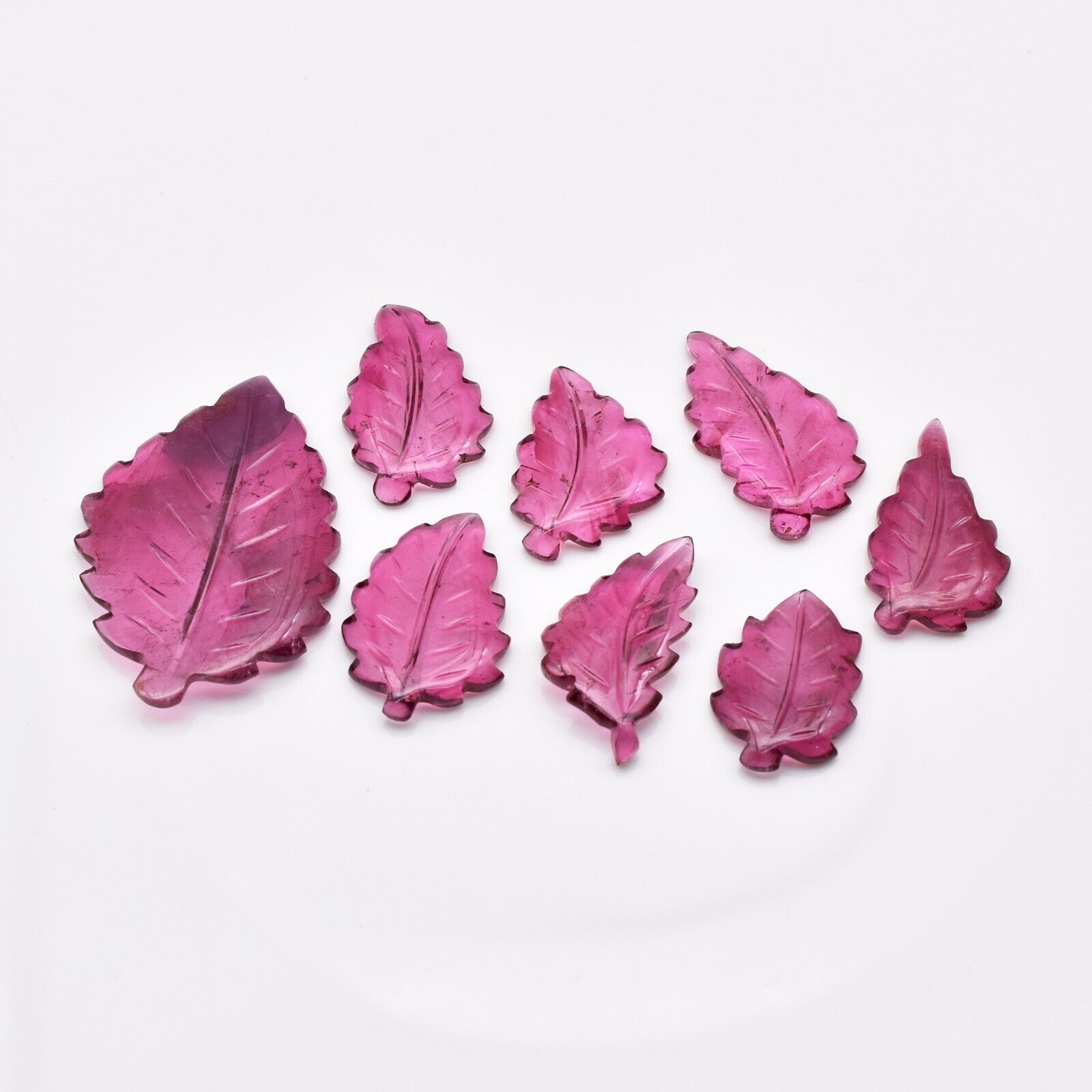 Natural Pink Tourmaline Carved Leaf 7 Pc 29.78 Ct Gemstone Pendant Set Design