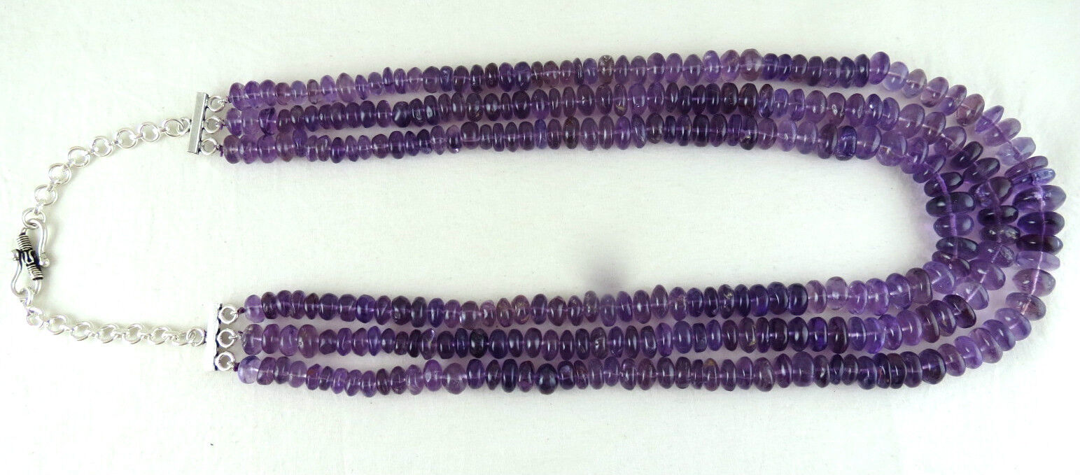 Natural Amethyst Beads Fancy Round 13mm Big 1008 Ct Gemstone Silver Necklace
