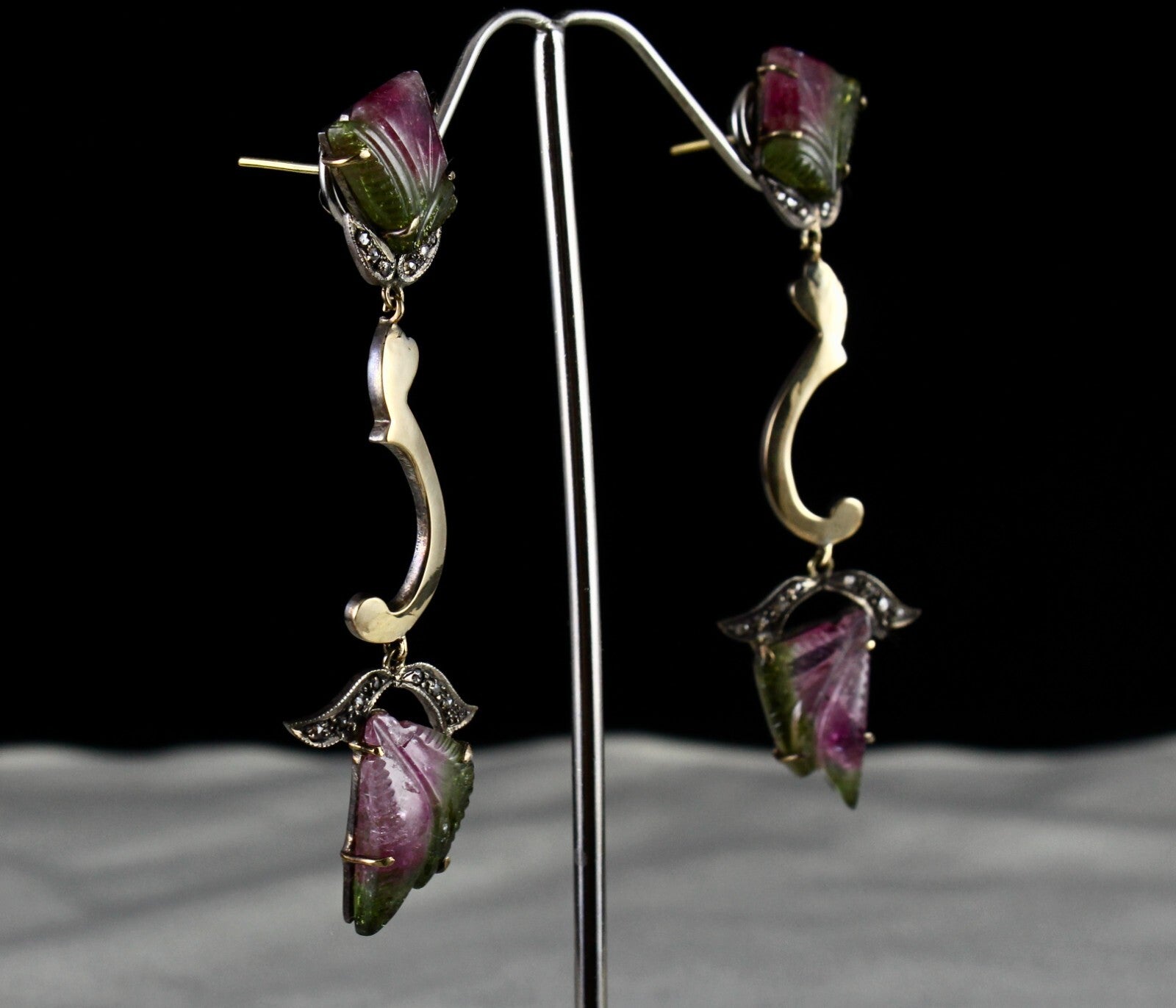 Certified Natural Multi Tourmaline 67.75ct Diamond Sterling Silver Earrings