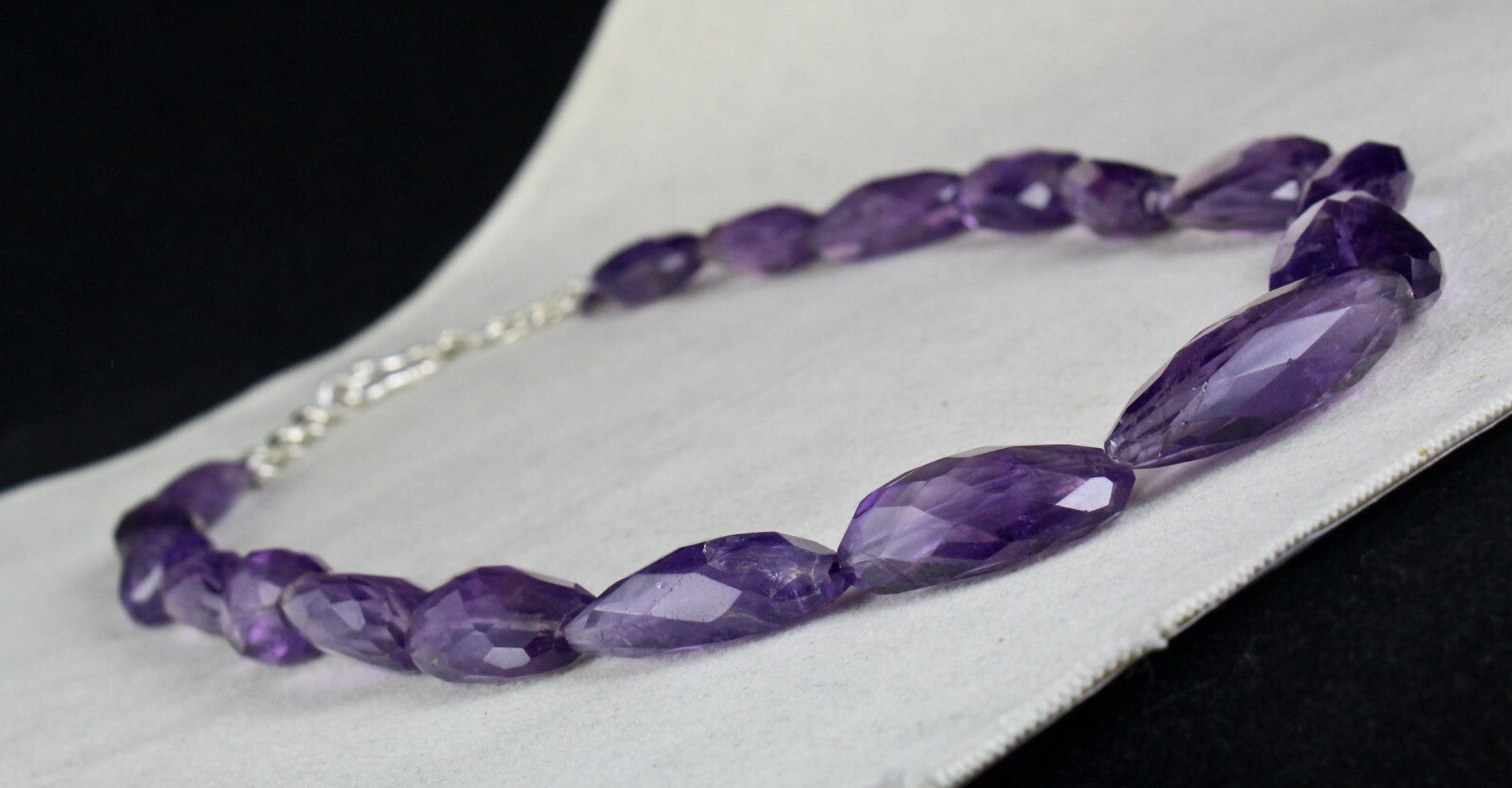 Fine 528 Ct Natural Amethyst Beads Necklace Faceted Gemstone Sterling Silver