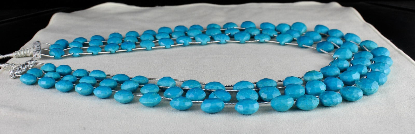 Certified 916 Ct Blue Magnesite Turquoise Beaded Necklace In Sterling Silver