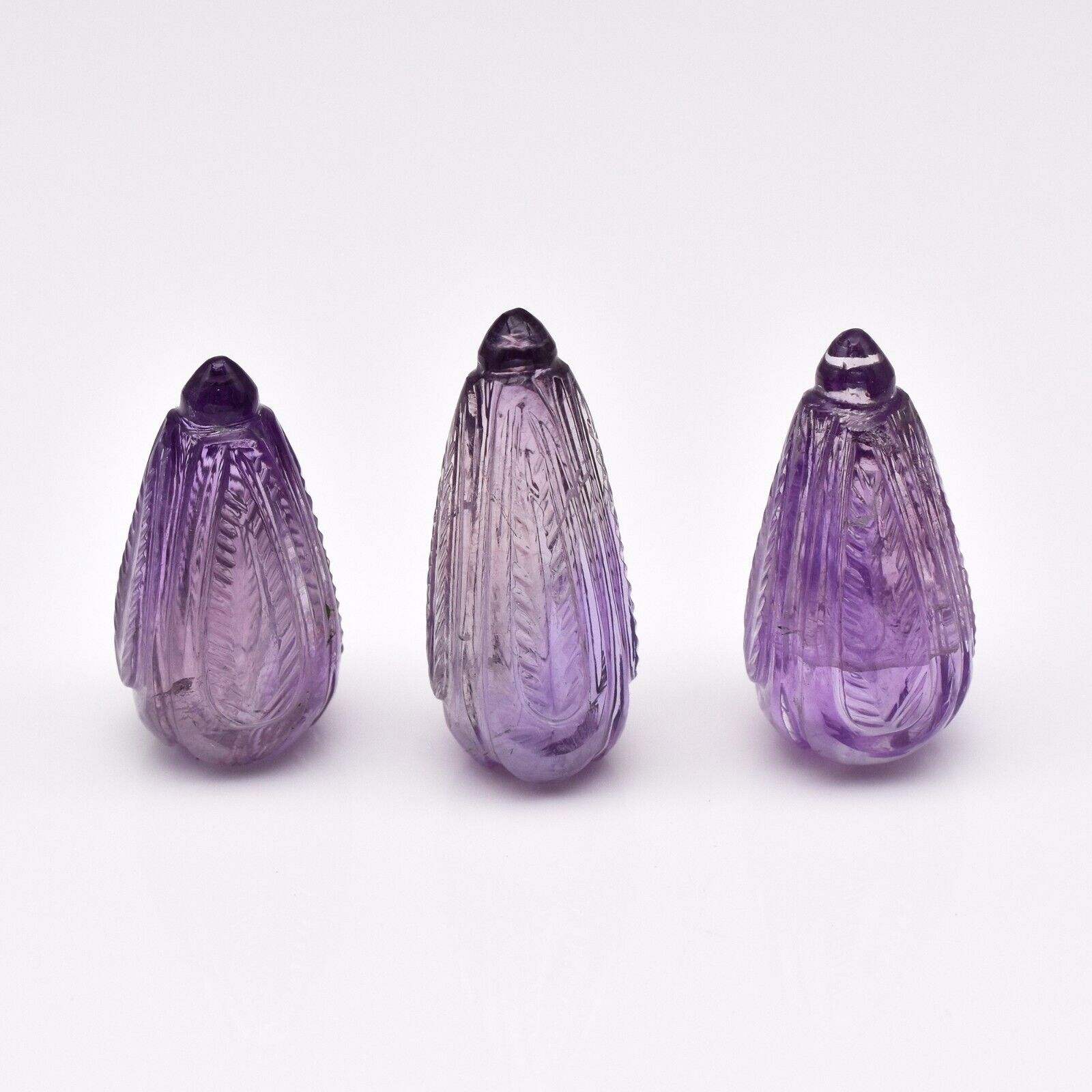 Natural Amethyst Engraved Drops 3 Pc 94.34 Ct Loose Gemstone Earring Pendant Set