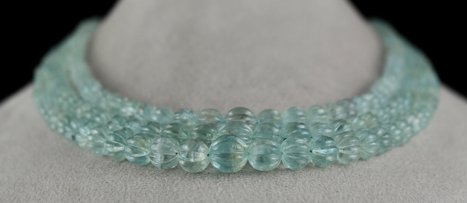 Certified Natural Aquamarine 597 Ct Carved Beads Melon Necklace For Women