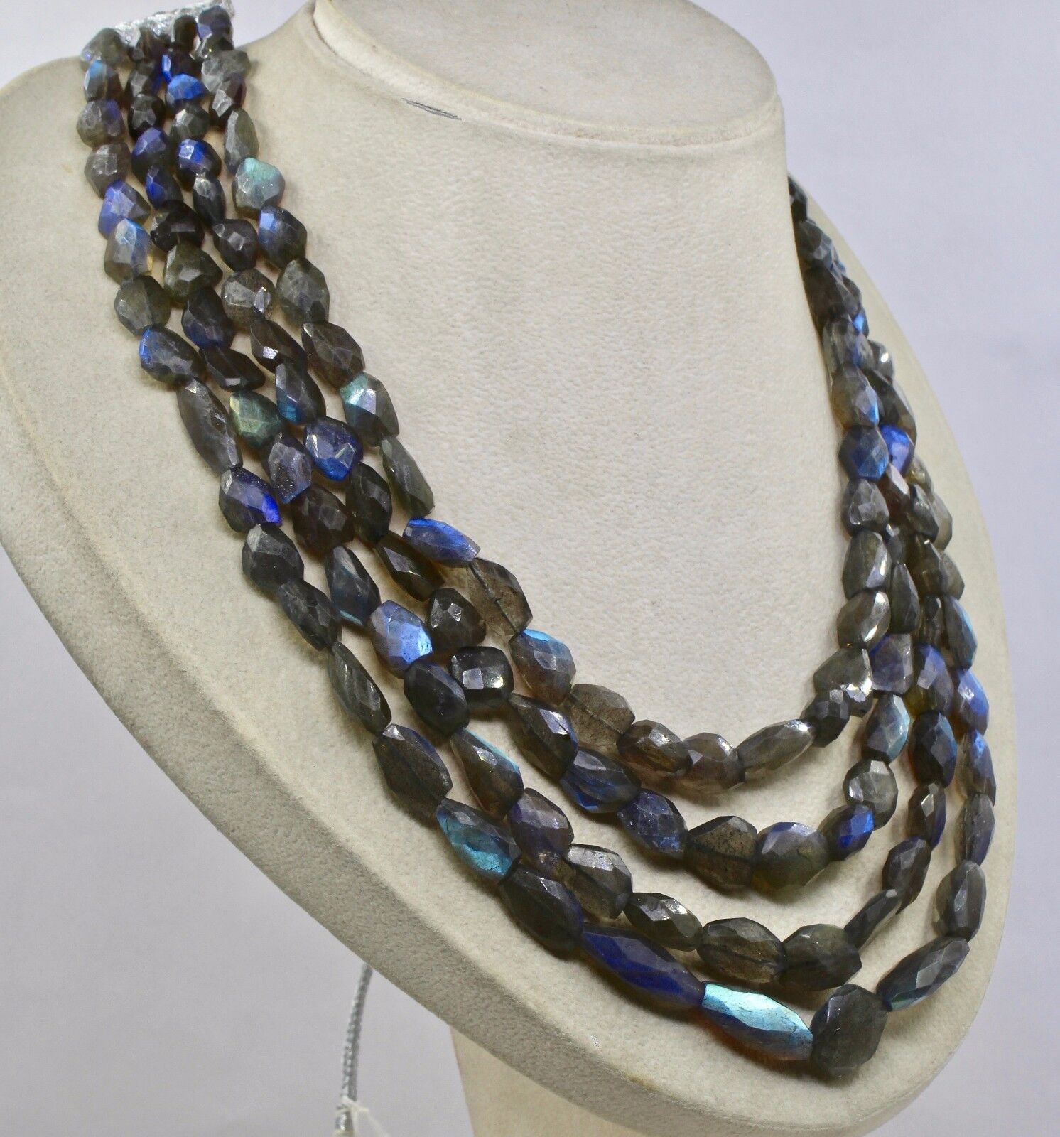 Natural Black Labradorite Faceted Tumble 4 L 877 Ct Gemstone Beaded Necklace