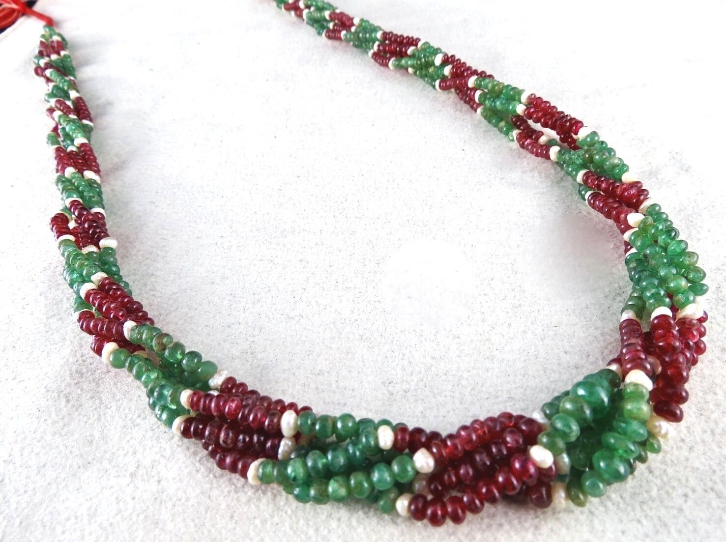 NATURAL EMERALD RED SPINEL PEARL BEADS ROUND 308 CARATS GEMSTONE LADIES NECKLACE