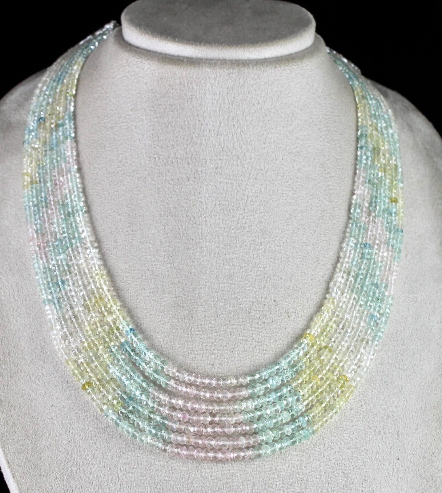 Natural Multi Aquamarine Necklace 392 Carats Gemstone Fine Faceted 7 Line Beads