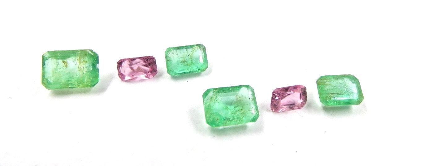 Natural Colombian Emerald Pink Spinel 6 Pcs 5.94ct Octagon Precious Gemstone Set