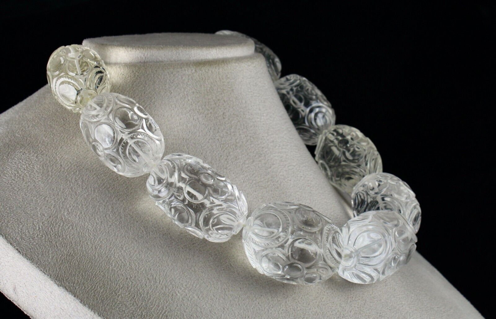 NATURAL WHITE ROCK CRYSTAL QUARTZ CARVED OVAL BEADS 9 PCS 2410 CARATS GEMSTONE