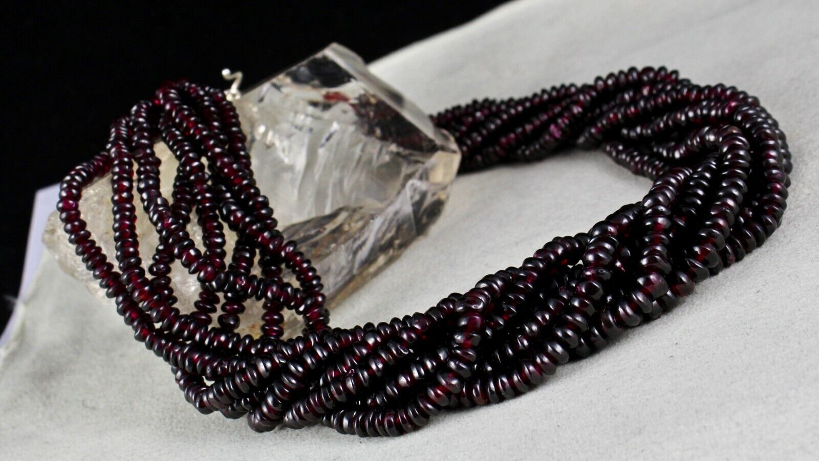 NATURAL GARNET BEADS BUTTON 8 LINE 1288 CARATS SEMI PRECIOUS GEMSTONE NECKLACE