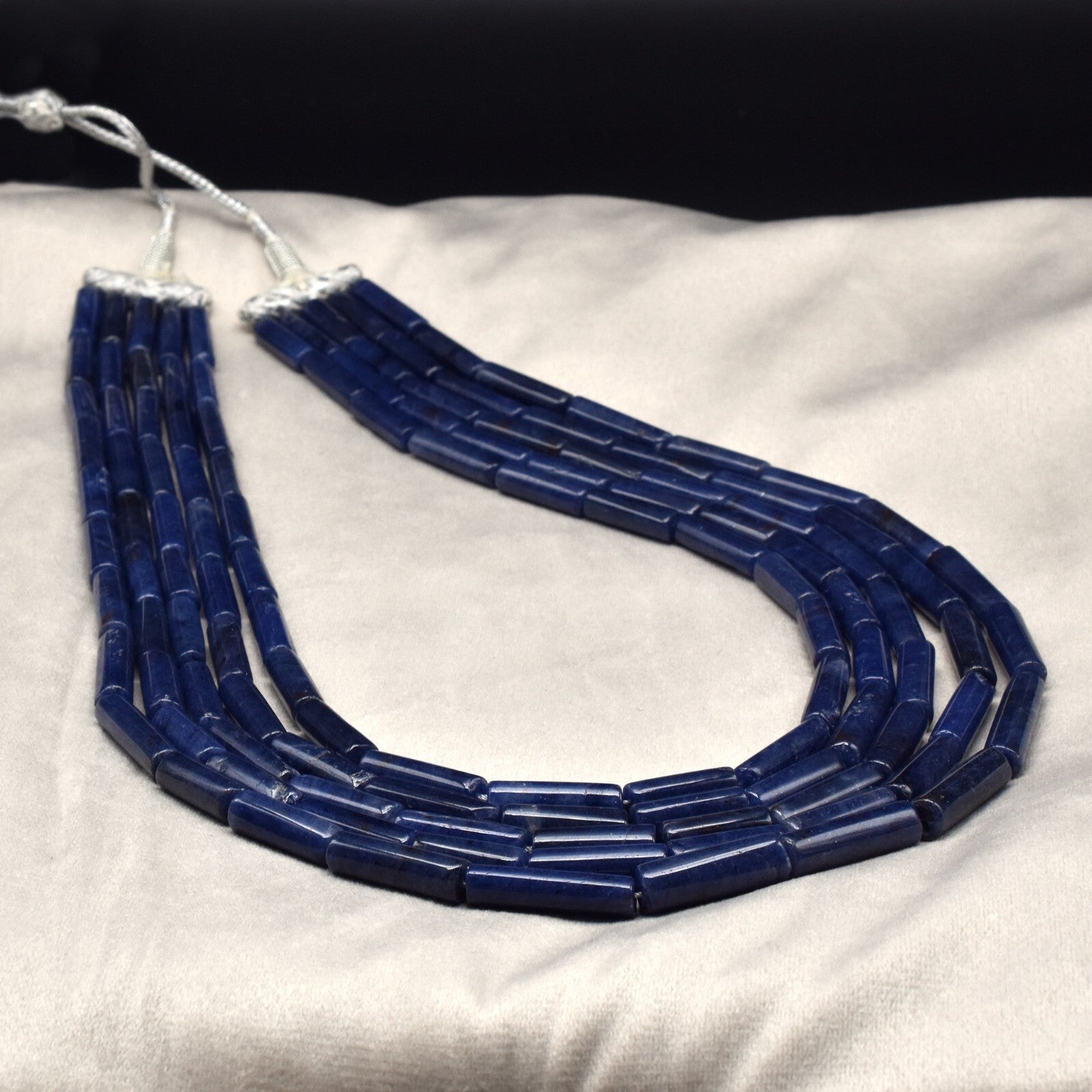 Vintage Natural Blue Jade Aventurine 843 Ct Beads Tube Long Necklace