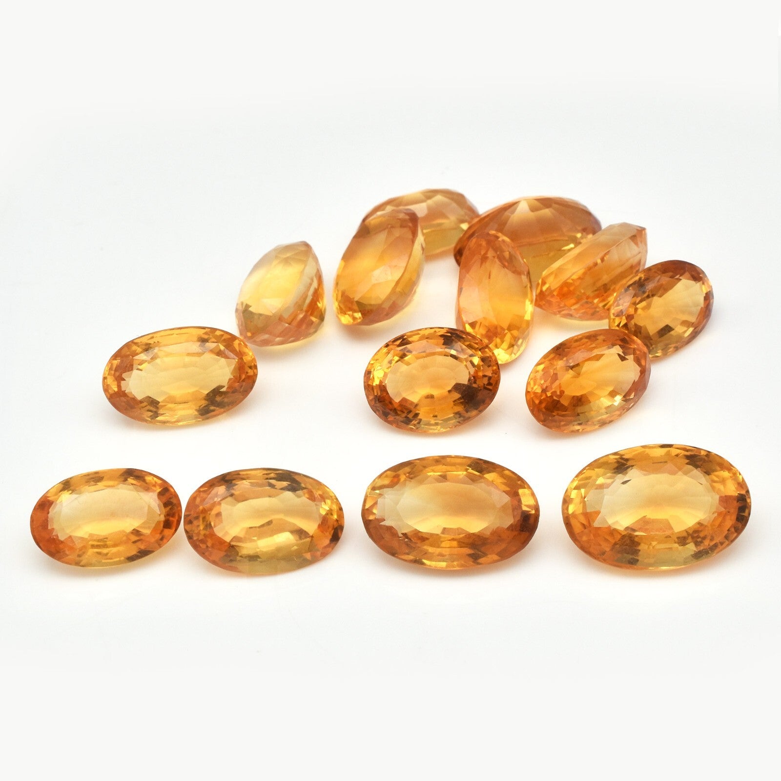 Certified Natural Yellow Citrine Oval Cut 14 Pc 138.50 Ct Gemstone Set Necklace