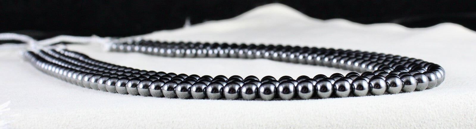 Hematite Beads Necklace 902 Ct, 4 Line 6mm Round Black Gemstone Fashion