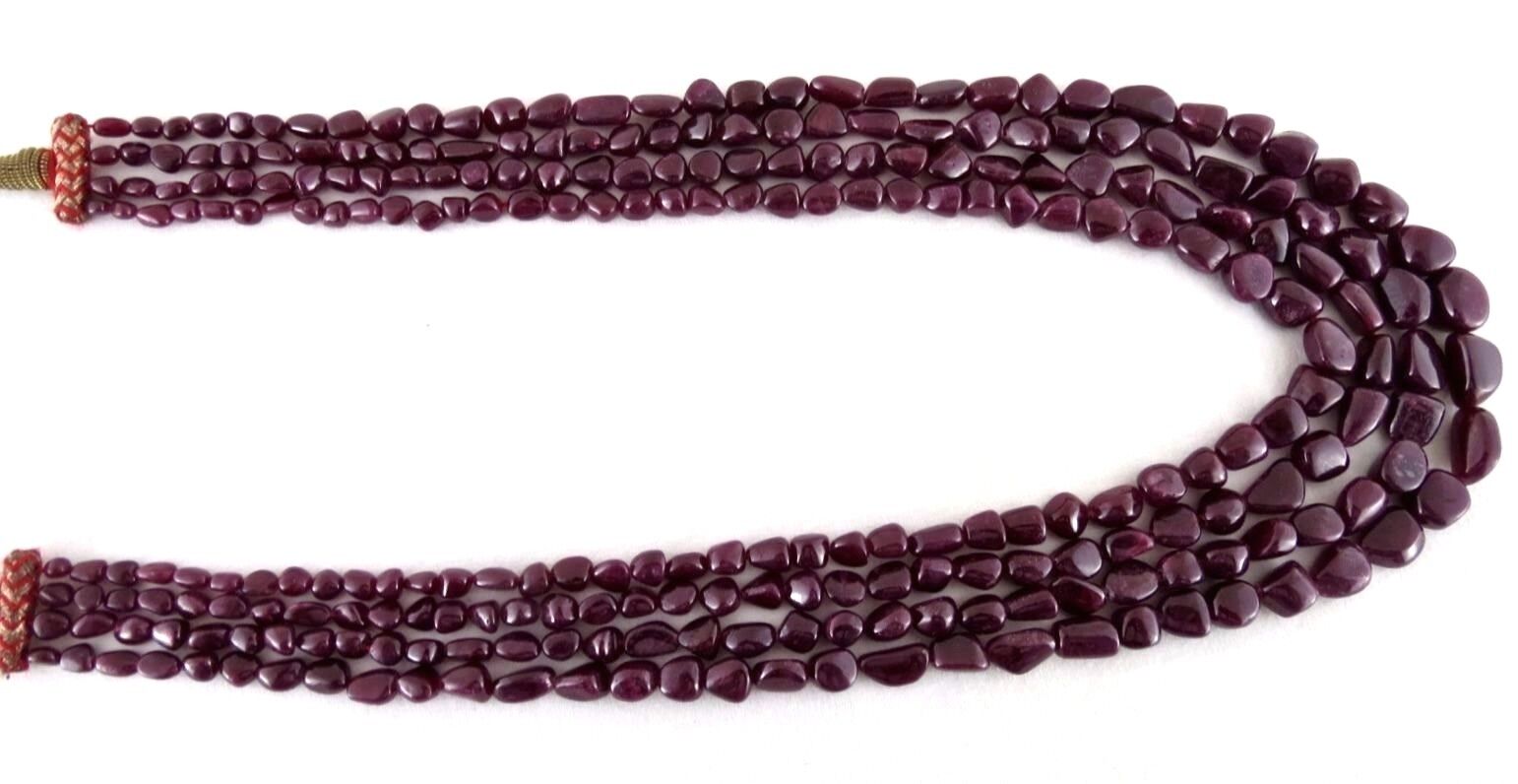 NATURAL NO HEAT RUBY BEADS LONG 4 LINE 803 CARATS GEMSTONE LADIES NECKLACE