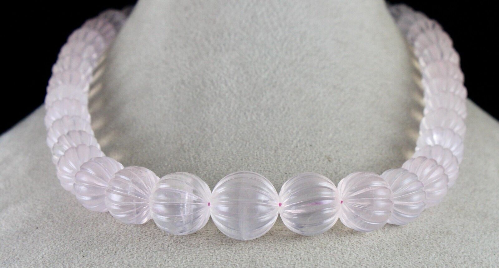 Rose Quartz Beaded Carved Necklace 1 L 750 Carats Natural Gemstone Silver clasp