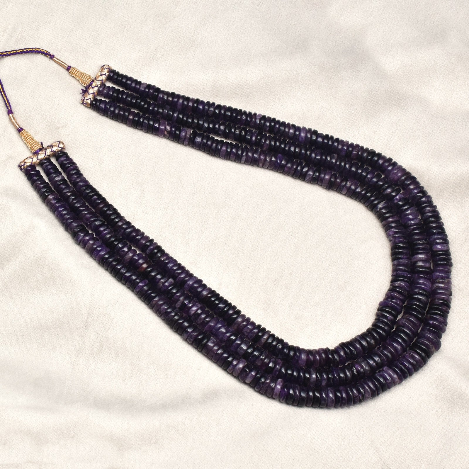 Natural Dark Amethyst Necklace 1233 Ct Drilled Button Shape Gemstone Beads