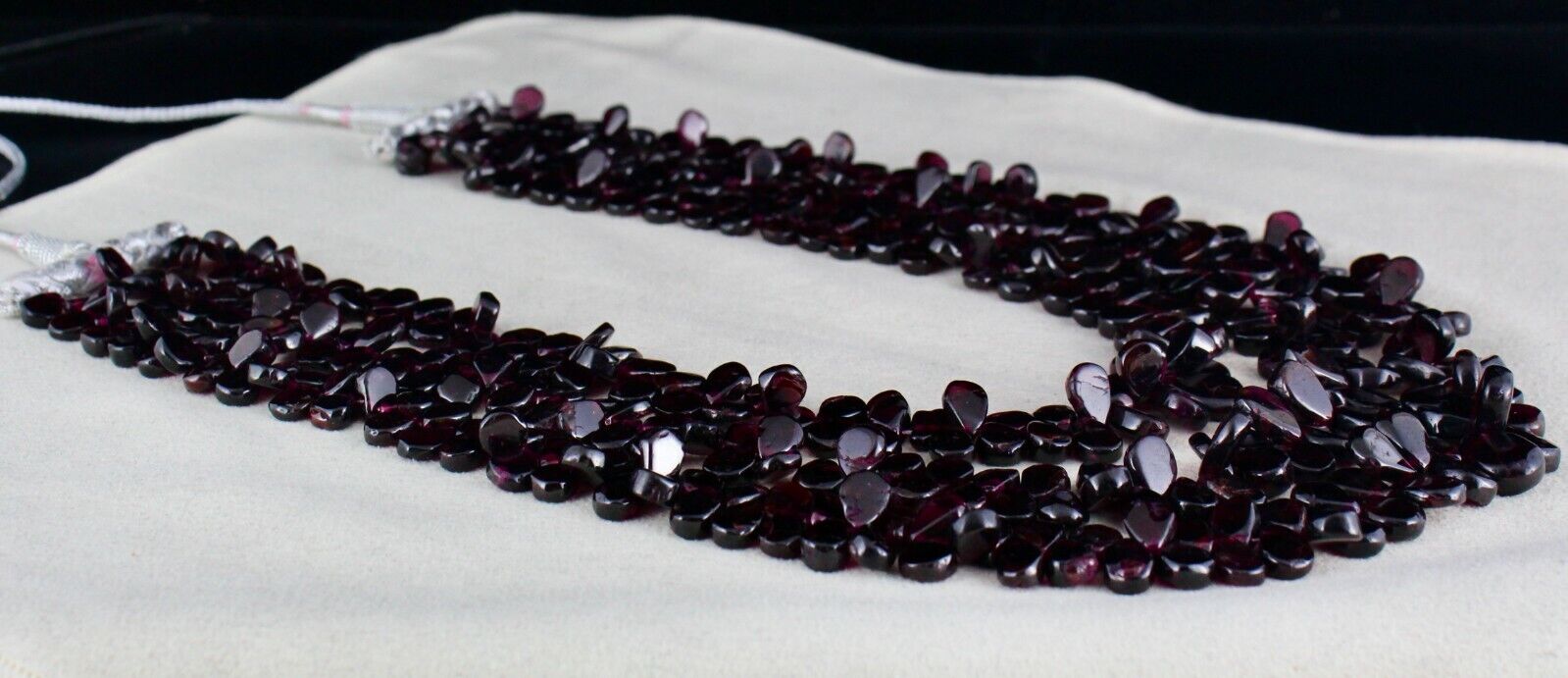 NATURAL RED GARNET BEADS FANCY PEAR 3 LINE 1248 CARATS GEMSTONE FINE NECKLACE