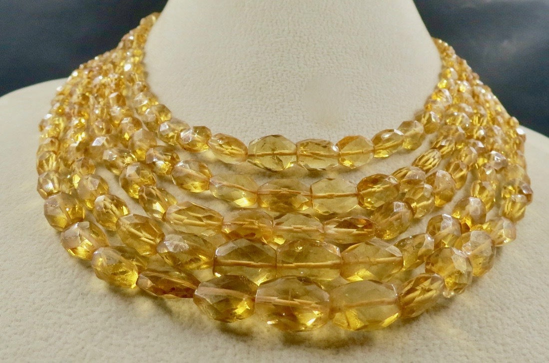Natural Citrine Gemstone Necklace 5 L 453 Ct Faceted Beads Cocktail Fashion