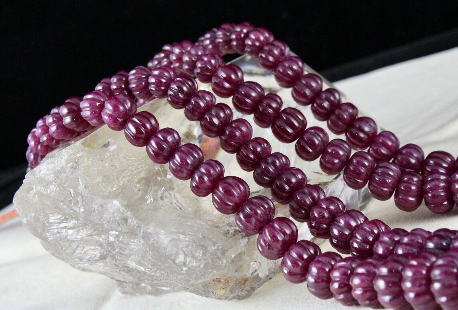 NATURAL UNTREATED RUBY BEADS CARVED MELON 2 LINE 1325 CARATS GEMSTONE NECKLACE