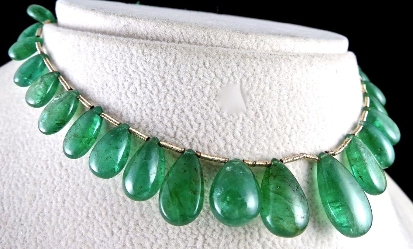 Natural Zambia Emerald Teardrop 16mm 27 Pc 63 Ct Drill Gemstone Hanging Necklace