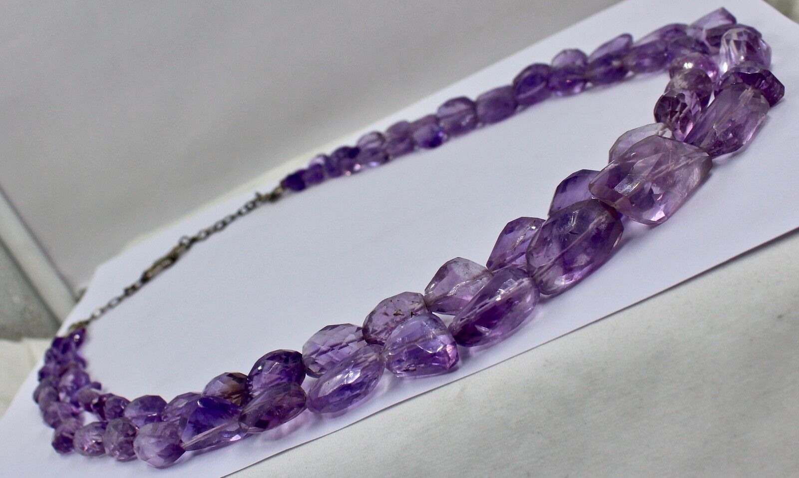 NATURAL AMETHYST BEADS FACETED TUMBLE 2 LINE 970 CTS GEMSTONE LADIES NECKLACE