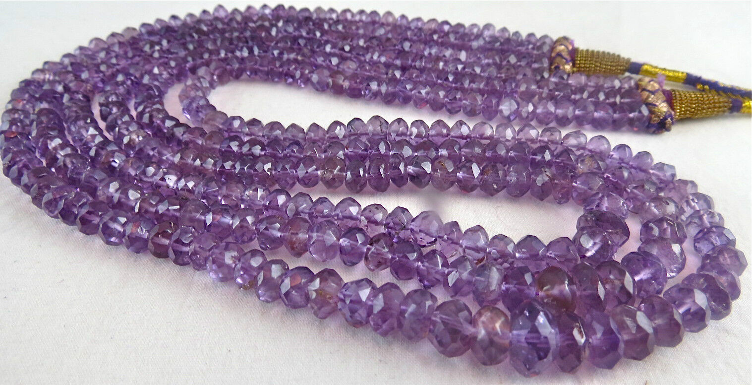 NATURAL AMETHYST BEADS FACETED ROUND 3 LINE 375 CARATS GEMSTONE FASHION NECKLACE