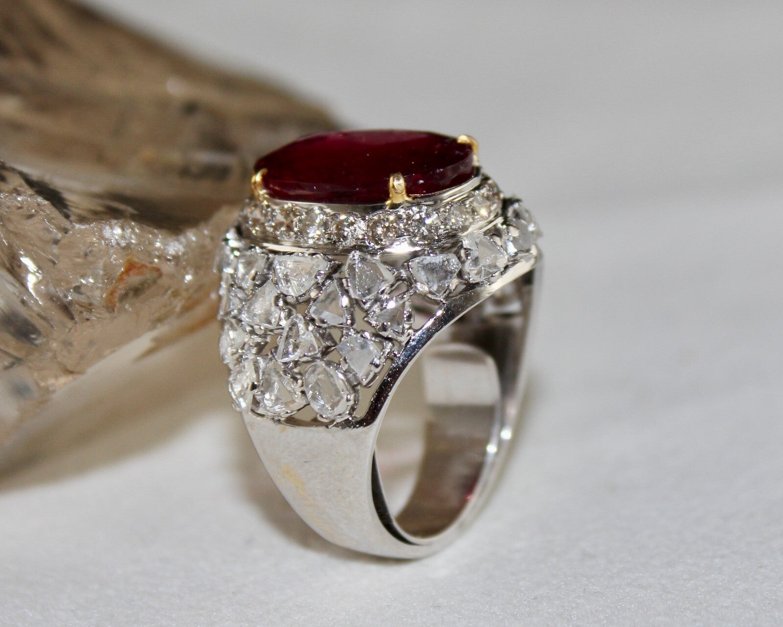 Certified Natural Rubellite Tourmaline 10ct Diamond 18k Gold Vintage Ring