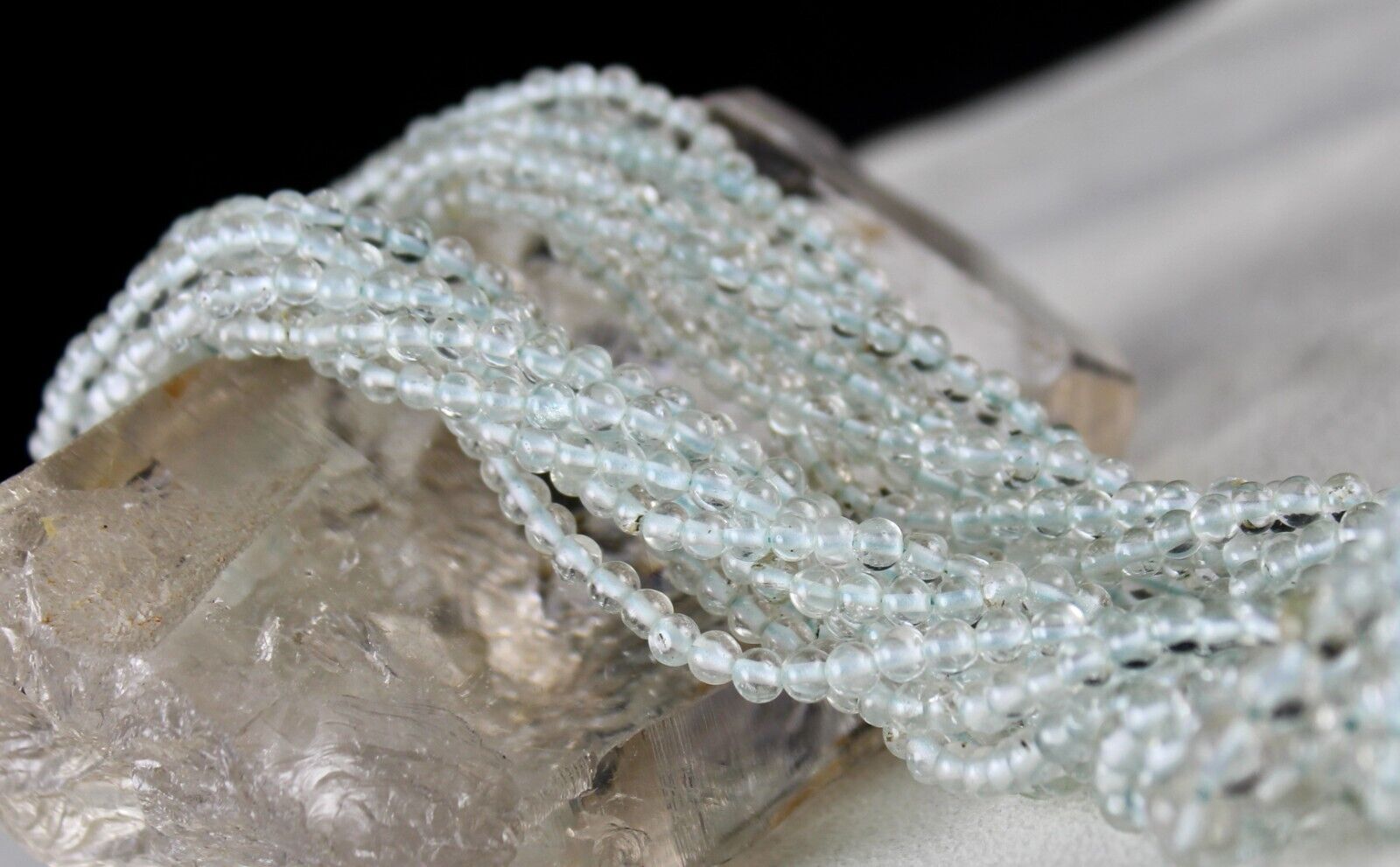 Natural Blue Aquamarine Beads Round 433 Carats Gemstone Silver Ladies Necklace